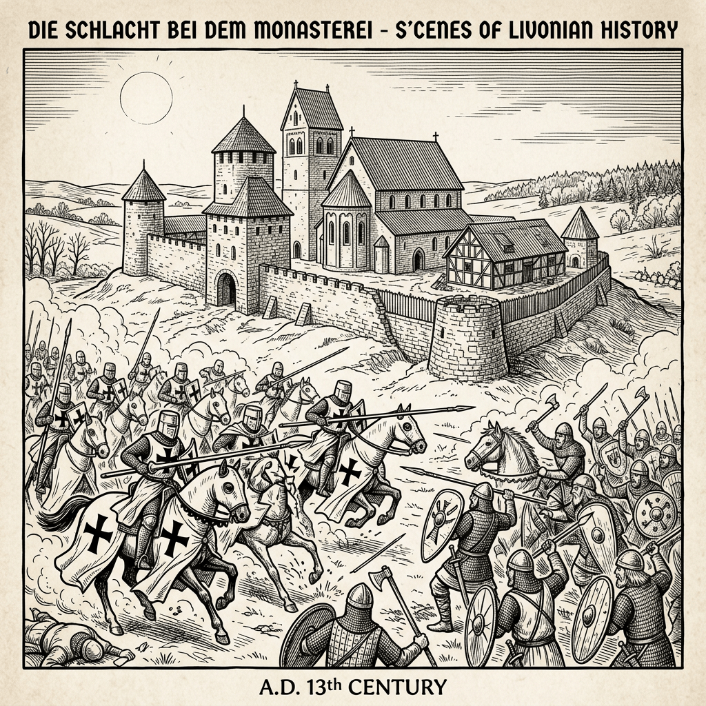Teutonic Knights battle and monastery scene