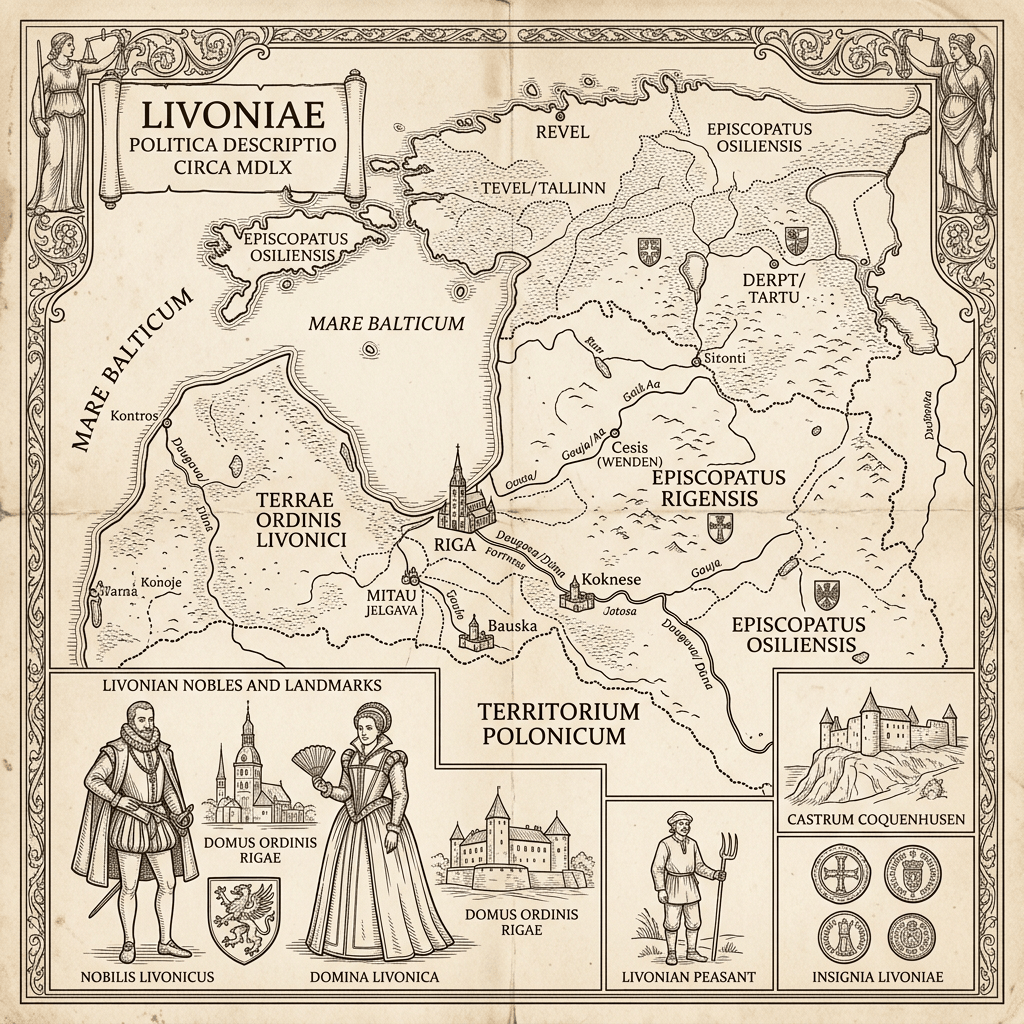 16th-century Livonian political division map and nobles
