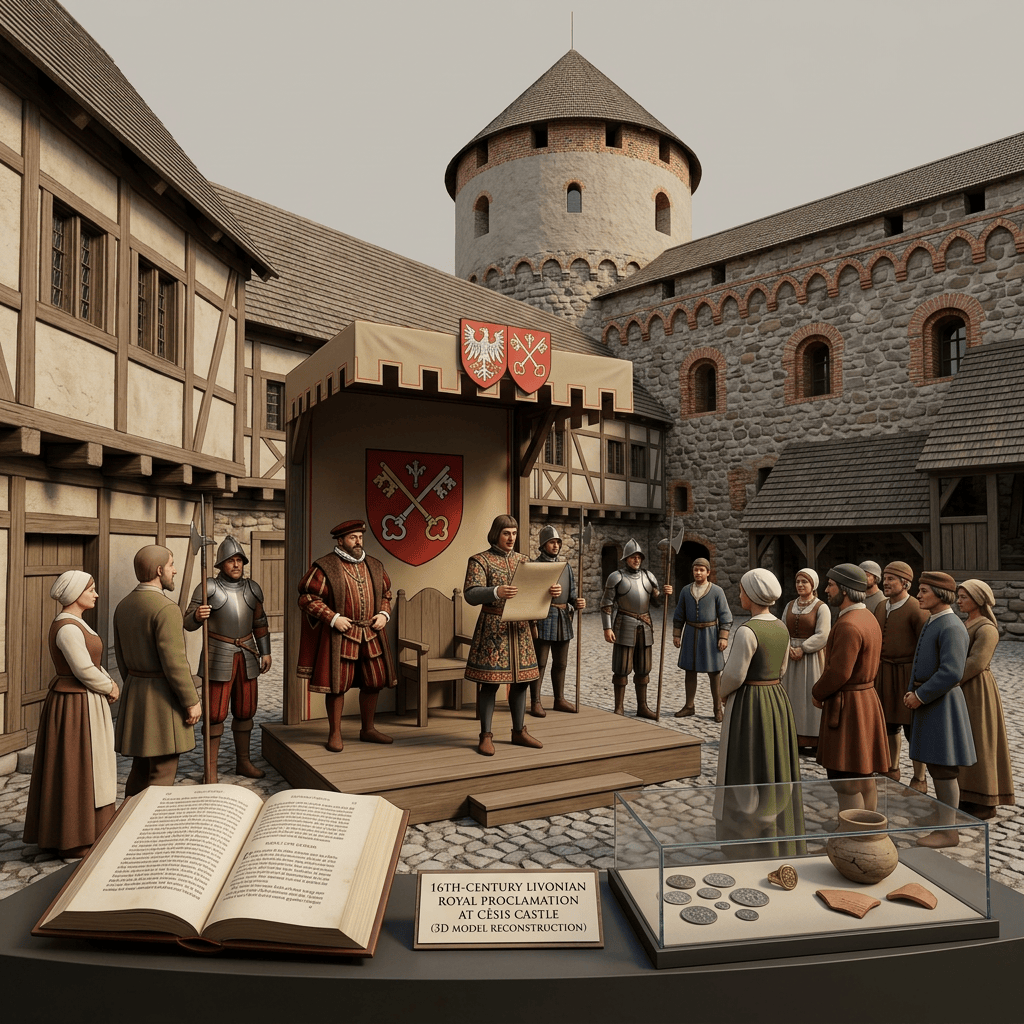 Medieval scene of a 16th-century Livonian royal proclamation at Cēsis Castle