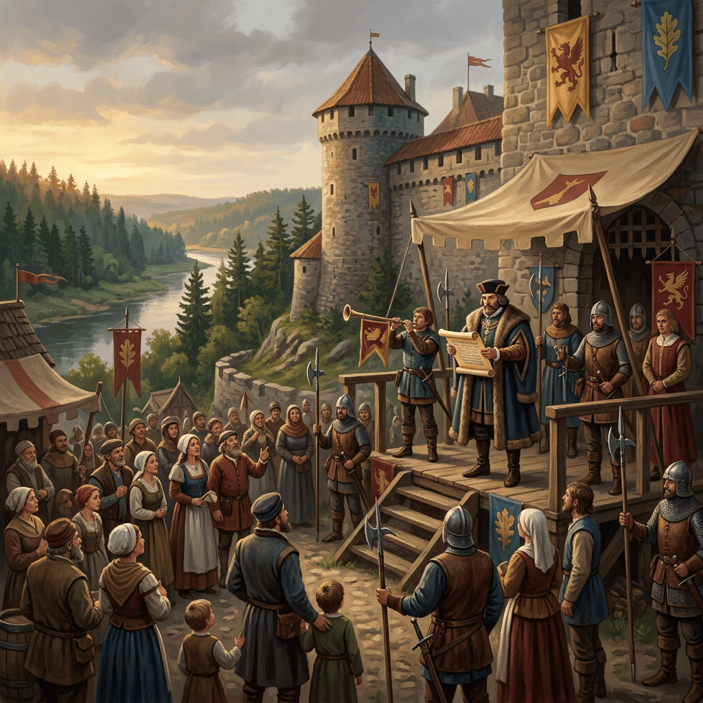 16th-century Sigulda ruler proclamation scene