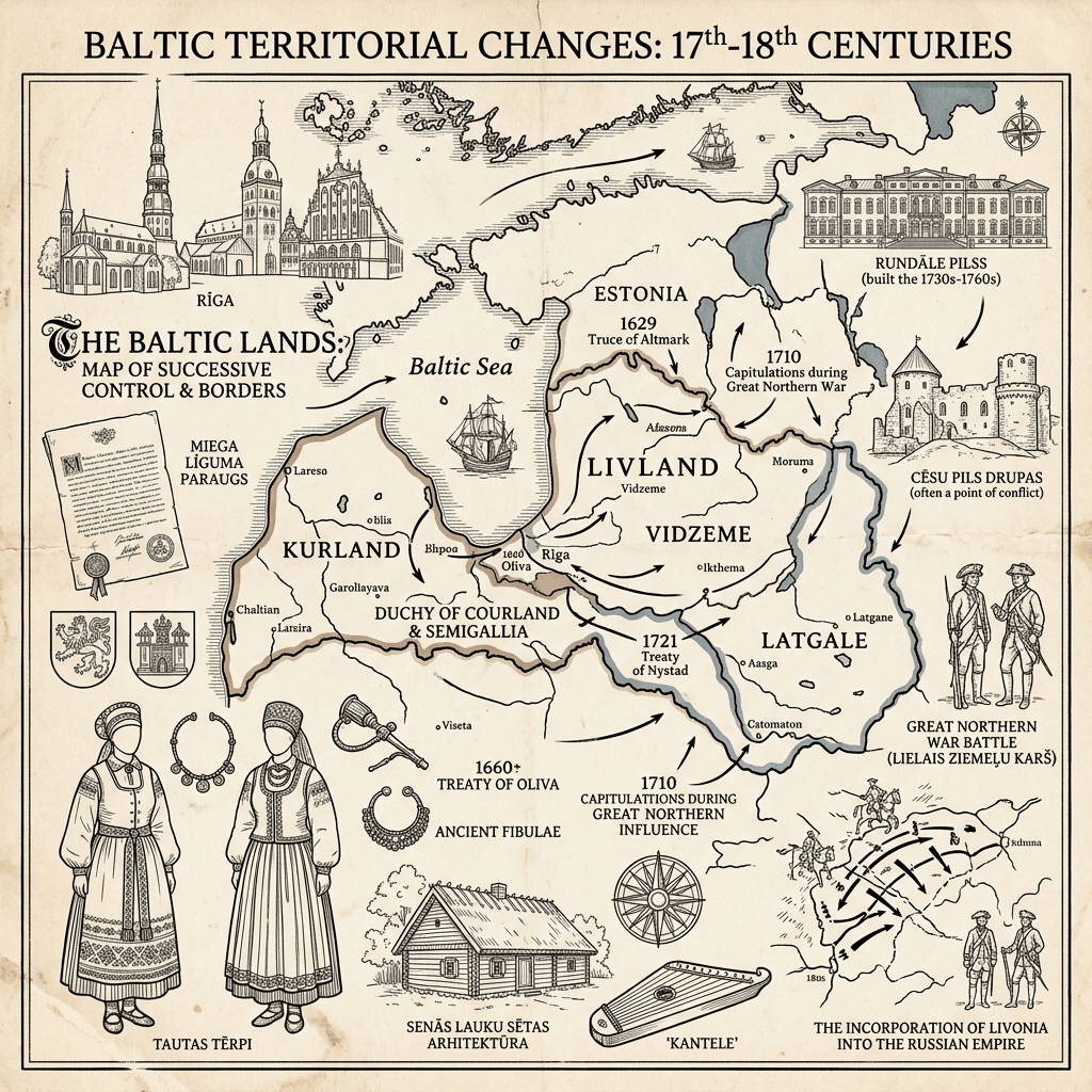 17th-18th century Baltic territorial changes map