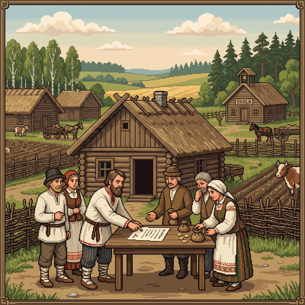 19th century Baltic farmers buying land, school