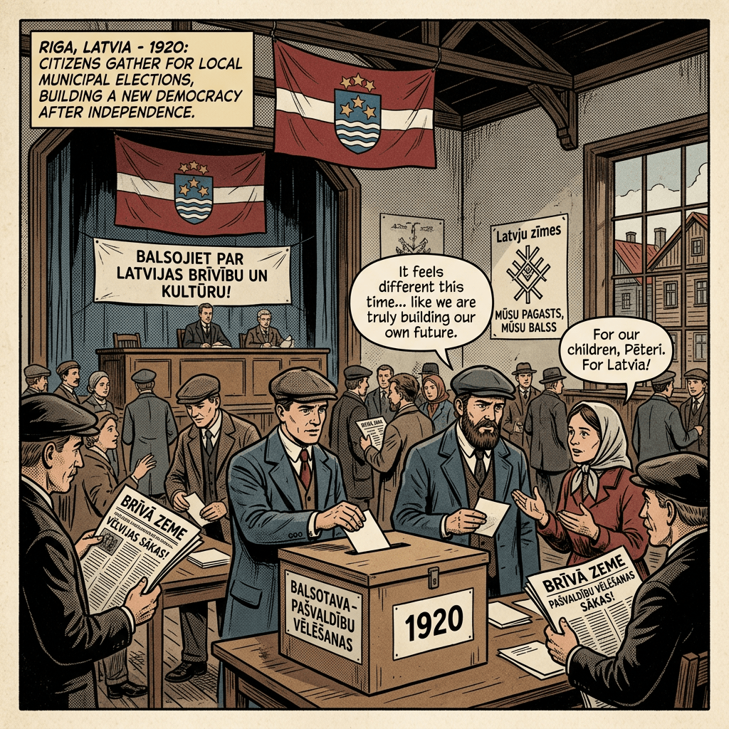 People voting in Riga, Latvia municipal elections in 1920, promoting Latvian freedom and culture